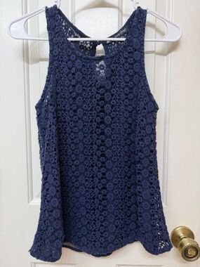 Lucky Brand Navy Blue Crochet Top